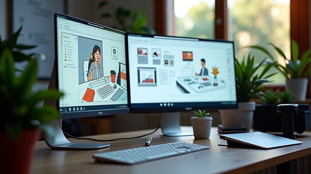 Schermo del computer che mostra software di animazione con timeline e fotogrammi, tastiera e mouse da lavoro
