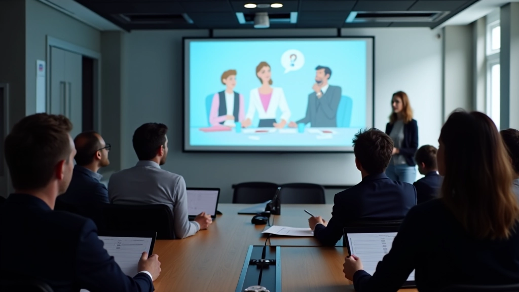 Grande schermo di presentazione che mostra video esplicativo completato
